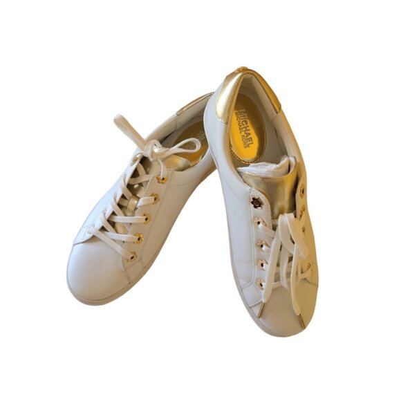 Michael Kors Women’s Lace Up Sneaker Irving Optic White Gold Leather Size 9M/39M - Picture 2 of 16